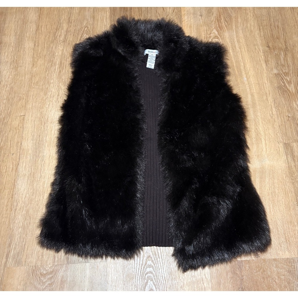 Style & Co Faux Fur Vest Sweater Women's Size Medium Brown Sleeveless